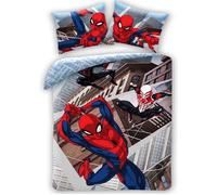 Homme Araignée SPIDERMAN Masque Blanc et Miles Morales - Parure de lit - une housse de couette 140 x 200 cm et une taie d'oreiller 70 x 90 cm - 100 % coton - Multicolore