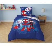 Marvel Parure de lit réversible en coton avec housse de couette de 135 x 200 cm et taie d'oreiller de 80 x 80 cm Motif Spiderman et ses super amis