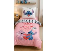 Parure de Lit Disney Stitch & Angel, Housse de Couette Réversible 135x200 cm + Taie d'oreiller 80x80 cm, 100% Coton
