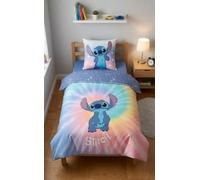 Housse de Couette Stitch Disney - Parure de Lit Enfant Polycoton (Coton & Polyester) - Housse 140x200 cm et Taie 65x65 cm - Motif Tie-Dye Multicolore Pastel - Entretien Facile