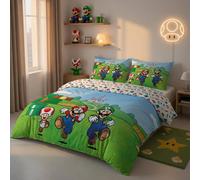 Housse De Couette Super Mario Coton Bleu 220X240 63X63