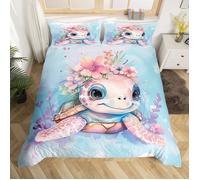 Housse de Couette Tortue de Mer 140x200cm pour Enfant Parure de Lit Thème Océanique sous-Marin - Set de Housses pour Fille Garçon