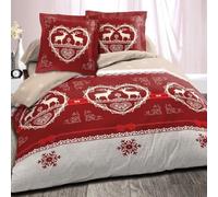 Housse de couette Winter rouge + taies 100 % coton 57 fils 200x200 cm | Style montagne • 100% coton doux & respirant • Finition rabat à border • Pour lit double 140 ou 160 • Grand teint