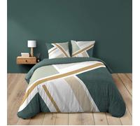 Douceur d'Intérieur, Parure de Lit 3 Pièces (240 x 220 cm) Zephyr Vert, 100% Coton