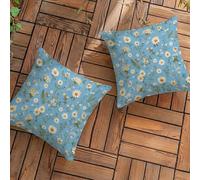 Housse de Coussin 30 x 30 cm Coussin Exterieur Impermeable, Lot de 2 Décorative en Lin Marguerite Housses de Coussins, Bleu Coussins Décoratifs pour Meuble de Jardin Patio Balcon Canapé L-L480