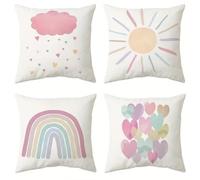 Housse de Coussin 35x35cm Canapé Decoratif Carré Coton et Lin Taie d'oreiller Moderne Housses de Coussin pour Maison Salon Chambre Décoration D'intérieur, Ensemble de 4 pièces Arc-en-ciel,14x14inch