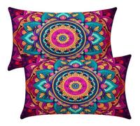 Housse de Coussin 35x55 Lot de 2 Housse Coussin Mandala Décoratif Canape Taie D'Oreiller Housses de Coussins Violet Decoration Maison Salon Chambre pour Canapé avec Fermeture Éclair Invisible -SC498