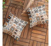 Housse de Coussin 40 x 40 cm Coussin Exterieur Impermeable, Lot de 2 Décorative en Lin Patchwork Housses de Coussins, Mandala Coussins Décoratifs pour Meuble de Jardin Patio Balcon Canapé L-L418