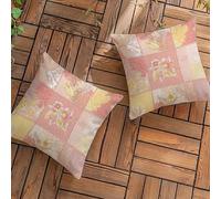 Housse de Coussin 40x40 cm Coussin Exterieur Impermeable, Lot de 2 Décorative en Lin Patchwork Housses de Coussins, Rose Coussins Décoratifs pour Meuble de Jardin Patio Balcon Canapé L-L375