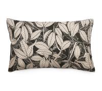 Housse de coussin 40x60 cm lin lavé imprimé végétal HELIOS noir Café