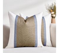 Housse de Coussin 45x45 cm Coussin Decoratif Canape Beige et Marron Rayé Patchwork Luxe Moderne Taie d'oreiller Super Doux Carré Decoration Maison Salon Chambre pour Canapé