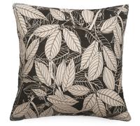 Housse de coussin 45x45 cm lin lavé imprimé végétal HELIOS noir Café