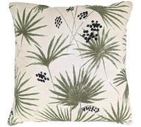 Housse de coussin 45x45 cm lin lavé motif végétal PALAWAN beige Sauge