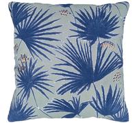 Housse de coussin 45x45 cm lin lavé motif végétal PALAWAN bleu Indigo