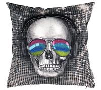 Housse de coussin 45x45 cm Tête de mort DJ disco