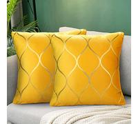 Housse de Coussin 45x45 Jaune Velours Coussin Lot de 2 Housses de Coussin Jaune et Dorées 45x45cm Velours Décoratif Taie D'Oreiller Souple Coussins Décoratifs Carrés pour Canapé Chambre Salon