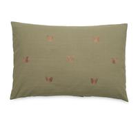 Housse de coussin 50% lin 50% coton 40x60 cm LEONIE vert mousse broderie feuilles