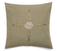 Housse de coussin 50% lin 50% coton 45x45 cm LEONIE vert mousse broderie bouquet