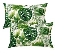 Housse de Coussin 50x60 cm Lot de 2 Housse Coussin Été Décoratif Canape Taie D'Oreiller Housses de Coussins Feuilles Vertes Decoration Maison Salon pour Canapé avec Fermeture Éclair Invisible -SC496