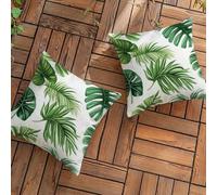 Housse de Coussin 55 x 55 cm Coussin Exterieur Impermeable, Lot de 2 Décorative en Lin Style Nordique Housses de Coussins, Feuilles Vertes Coussins Décoratifs pour Meuble de Jardin Canapé L-L768