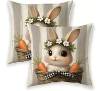 Housse de Coussin 60x60 cm, Housse Coussin Canapé Lapin Velours Doux Décoratif Taie D'oreillers Tartan Lot de 2 Decoration Printemps été avec Fermeture Eclair Invisible pour Extérieur Salon SJ-497