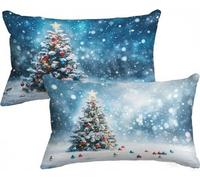 Housse de Coussin Bleu Housse Coussin Arbre de Noël Taie Oreiller 40x60 Lot de 2 Velour Protege Oreiller Double Face Impression avec Fermeture Eclair Caché pour Patio Decoration Chambre Salon,Model223