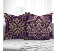 Housse de Coussin Bohême Housse Coussin Exterieur Violet, Taie d'oreiller 65x65cm Protege Oreiller Lot de 2 Tissu Velours Doux Lavable avec Fermeture éclair Invisible Pour Chambre Décoration R1-201