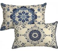 Housse de Coussin Bohème Housse Coussin Nordique Taie Oreiller 50x70 Lot de 2, Lin Protege Oreiller Double Face Impression avec Fermeture Eclair Caché pour Jardin Decoration Chambre Salon, Model143