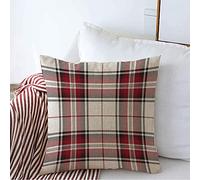 Housse De Coussin Carré 45x45cm, Cage Rouge Noir Tartan Plaid Traditionnel Écossais Beauté Damier Clan Détail Flanelle Kilt Blanc Carrées Taie d'oreiller Lavable Chambre Taie Oreiller