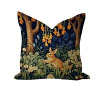 Housse de coussin carrée en toile de jute et lin avec motif de lièvres en bois de lapin jaune et bleu pour hôtel, maison, voiture, galerie de décoration