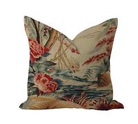 Housse de coussin carrée vintage en toile de jute avec motif oiseaux et fleurs, 50,8 x 50,8 cm, aquarelle, bleu, vert, pour bureau, vacances, fête, chaise, canapé, décoration de la maison