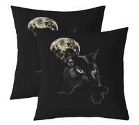 Housse de Coussin Chat Noir Lot de 2,Taie D'Oreiller de Chat Mignon 3D pour Enfants,Housse D'Oreiller pour Animaux Galaxy Moon Night,Couverture D'Oreiller Carrée Décorative pour Chaton Élégant,45x45