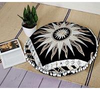 Housse de coussin de sol ronde à motif mandala, 55,9 cm, de style hippie, coloré, décoratif, bohème, chic, indien, pouf ottoman, fait à la main, uniquement (soleil brûlant - noir doré)