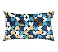 Douceur d'Intérieur, Housse de Coussin (30 x 50 cm) Vivaldi Bleu, Velours Imprimé Or