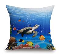 Housse de coussin décorative pour canapé, motif animaux du monde marin, poissons tropicaux avec tortues, corail, décoration d'intérieur, 45,7 x 45,7 cm