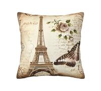 Housse de coussin double face en peluche douce sans coussin pour la maison | Housse de coussin décorative vintage Paris Tour Eiffel papillon pour canapé, chambre à coucher, voiture, maison