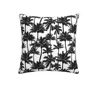 Housse de coussin en flanelle - Motif palmier, noir et blanc - 45 x 45 cm - Pour canapé, lit, décoration
