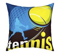 Housse de coussin en forme de balle de tennis - 40,6 x 40,6 cm - Motif silhouette de joueur de tennis - Pour chambre d'enfant - Décoration de chambre à coucher - Imprimé réversible