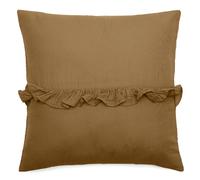 Housse de coussin en mousseline de coton volant central 45x45 cm cm ELZA marron foin