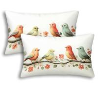 Housse de Coussin Extérieur Imperméable 30x50cm, Lot de 2 Housse Coussin Crème Rectangulaire Lin Imperméable, Déperlant Double Face Oiseau Taie d'Oreiller Extérieur Jardin Chaise Balcon Terrasse -8513