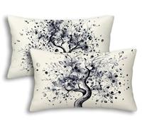 Housse de Coussin Extérieur Imperméable 30x50cm, Lot de 2 Housse Coussin Crème Rectangulaire Lin Imperméable, Déperlant Double Face Arbre Taie d'Oreiller Extérieur Jardin Chaise Balcon Terrasse -8589