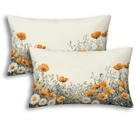 Housse de Coussin Extérieur Imperméable 30x50cm, Lot de 2 Housse Coussin Crème Rectangulaire Lin Imperméable, Déperlant Double Face Paysage Taie d'Oreiller pour Extérieur Jardin Balcon Terrasse -8506