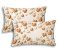 Housse de Coussin Extérieur Imperméable 30x50cm, Lot de 2 Housse Coussin Crème Rectangulaire Lin Imperméable, Déperlant Double Face Amour Taie d'Oreiller Extérieur Jardin Chaise Balcon Terrasse -8505