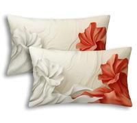 Housse de Coussin Extérieur Imperméable 30x50cm, Lot de 2 Housse Coussin Crème Rectangulaire Lin Imperméable, Déperlant Double Face Fleur Taie d'Oreiller Extérieur Jardin Chaise Balcon Terrasse -8563