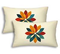 Housse de Coussin Extérieur Imperméable 30x50cm, Lot de 2 Housse Coussin Crème Rectangulaire Lin Imperméable, Déperlant Double Face Fleur Taie d'Oreiller Extérieur Jardin Chaise Balcon Terrasse -8521