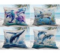 Housse de Coussin Exterieur Impermeable 60x60 cm Lot de 4 Taie d'oreiller Canapé Décoratif Animaux Dauphins Baleines Housse Coussin Salon de Jardin Exterieur pour Chambre Sofa Jardin Balcon Terrasse