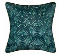Atmosphera - Housse de Coussin imprimée Feel - Velours - Bleu Canard et doré - 40x40 cm