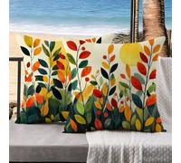 Housse de Coussin Feuille Taie Oreiller 55x55 Lot de 2 Coucher de Soleil Protege Oreiller Velours Coussin Decoratif Respirant Taies D'oreillers, Decoration Chambre, Decoration Salon k-815