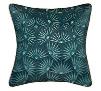 Atmosphera - Housse de Coussin imprimée Feel - Velours - Bleu Canard et doré - 40x40 cm