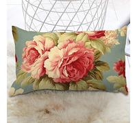 Housse de coussin lombaire rectangulaire avec roses de chou rose, housse de coussin romantique à motif floral de rose française, taie d'oreiller classique et rustique pour canapé, chaise, lit,
